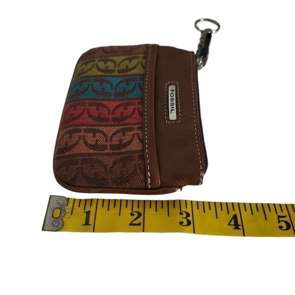 Fossil Brown Signature Leather & Canvas Mini Pouch Key Ring Wallet - Picture 6 of 6